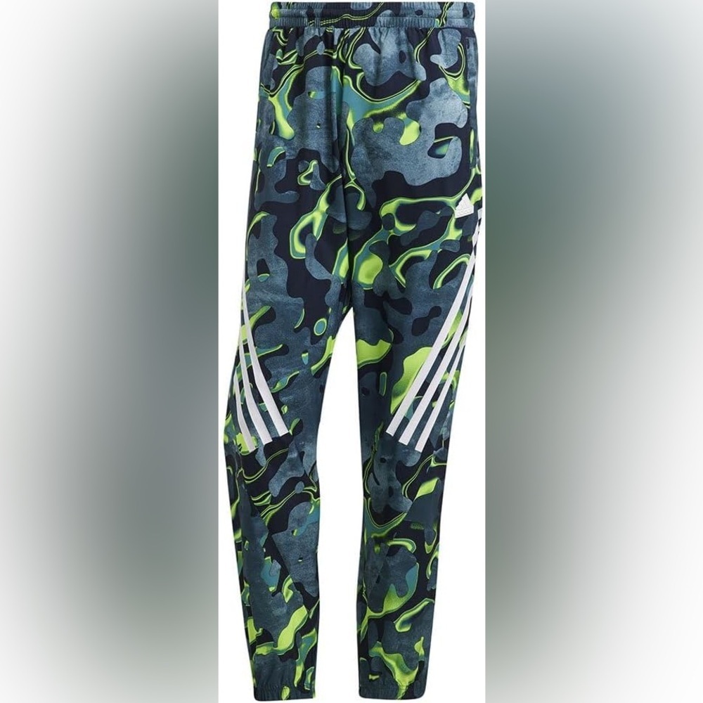 adidas Men's Future Icons Allover Print Pants Green Arctic Night Size Small - Picture 2 of 10